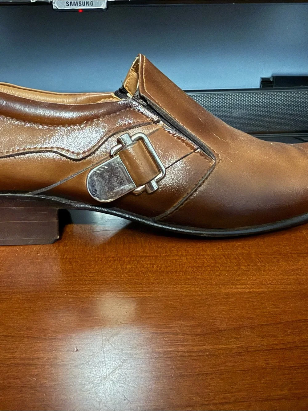 Boscage Men's Brown Leather Slip-On Dress Shoes size 42